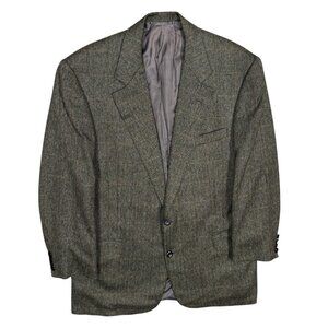 Oxxford Clothes 100% Crown Cashmere Blazer Herringbone Sport Coat Brown USA 44R